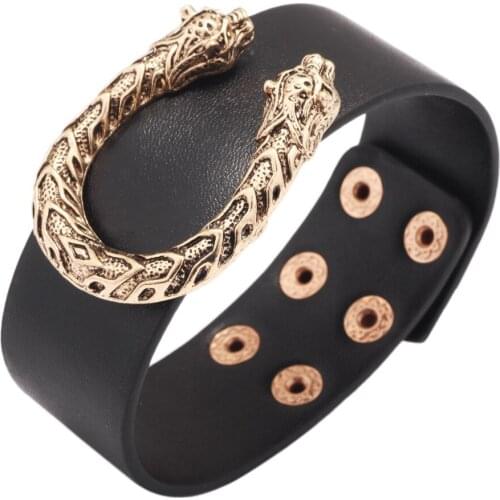 U-shaped Wide Fashion Zinc Alloy Leopard Head Trendy Leather Bracelets Women Fashion Girl Cuff Bangle Female Jewelry geometric