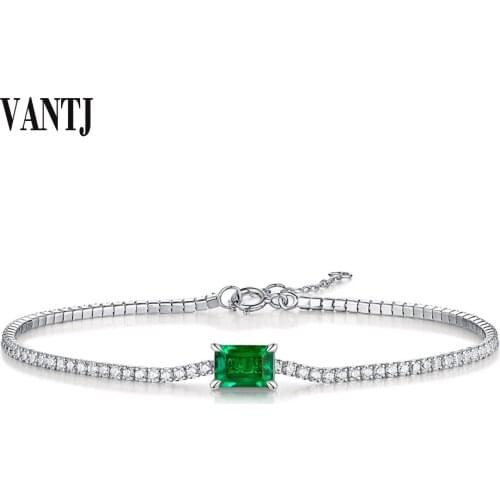 VANTJ Real Lab Created Emerald Bracelet Gemstone Lab Grown Emerald Fine Jewelry for Women Lady Party Birthday Wedding Gift