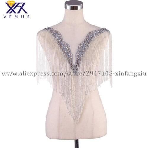 XFX VENUS Hot wholesale beautiful wedding embroidered crystal beaded tassels style V neck with fashion beaded appliques 1pc