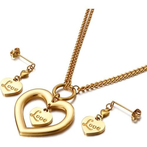 Stainless Steel Jewelry Sets Woman Love Heart Necklace Earrings Set Accessories Fashion Jewelry sets Gifts For Women