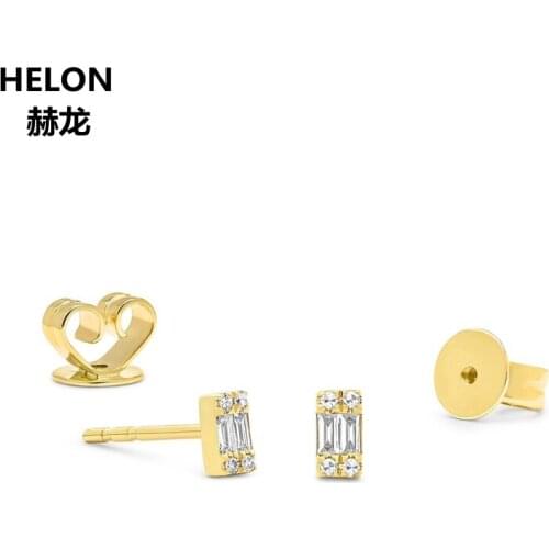 SI-SI2/H Natural Diamonds Baguette Round Cut Stud Earrings Solid 14k Yellow Gold Engagement Wedding Anniversary Women Earrings