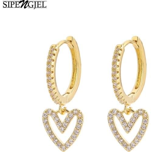 Fashion Cubic Zircon Love Earrings Gold And Silver Hollow Heart Shape small hoop Earrings For Woemn Wedding Jewelry 2020