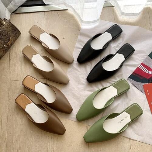 Women Slipper Candy Color Flats Shoes office & career Casual Shoes Square Toe Mules Footwear Spring SummerJelly Slide Slippers