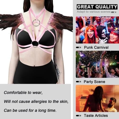 Feather Accessories Bandage Lingerie Hollow Harness Fashion Bustier Cupless Bra Strap Harness for Women Gothic Style Suspender