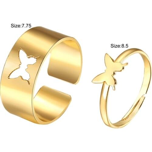 1 Pair Butterfly Couple Wedding Rings For Women Men Simple Hollow Craft Butterfly Ring Set Engagement Party Fashion Jewelry Gift