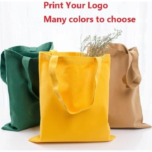 100pcs/lot Custom 100% Organic Canvas Cotton Tote Bags with Your Logo Many Colors to Choose