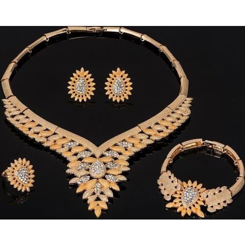 2019 Fashion statement jewelry set Brand Dubai gold-color Jewelry Set Nigerian Wedding woman accessories jewelry set Wholesale