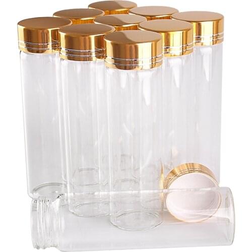 24 pieces 50ml 30*100mm Glass Bottles with Golden Caps Transparent Glass Perfume Spice Bottles