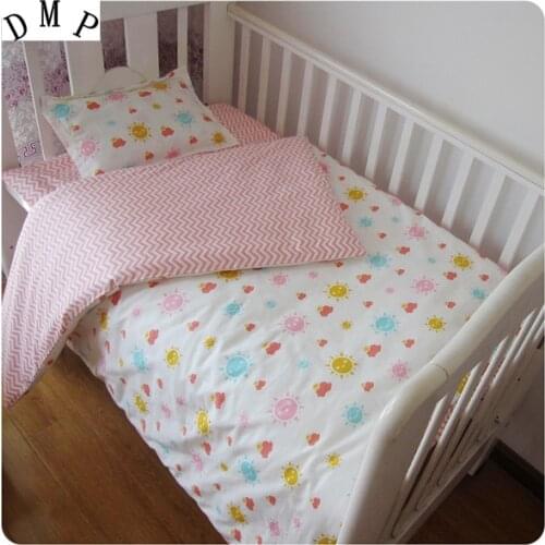 3PCS Cartoon Baby bedding set Pink cotton juego de cama Crib bedding set,Duvet Cover/Sheet/Pillow Cover