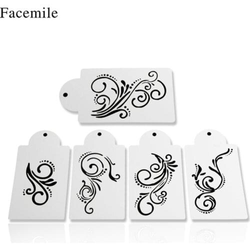 Facemile 5PCS Flowers Fondant Decorating Cake Stencil Kitchen Cupcake Decoration Template Mold Baking Tool For Cake Broder Decor