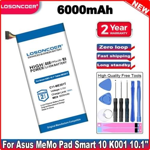 6000mAh C11-ME301T Battery For Asus MeMo Pad Smart 10 K001 10.1" Tablet ME301T 16GB 110-0329H P11GY2-01-F01TS ME3PY23 ME301T-A1