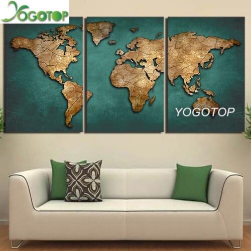 Diy Diamond Painting cross stitch World Map 5D Full Drill mosaic diamond Embroidery Vintage Continent Wall Art 3pcs/set ML994