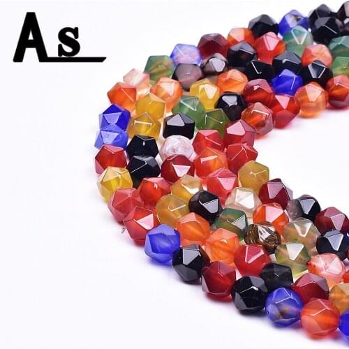 Asingeloo Faceted Multicolor Natural Stone Beads Onyx For Making Bracelet Ornament Accessories Supplies Wholesale