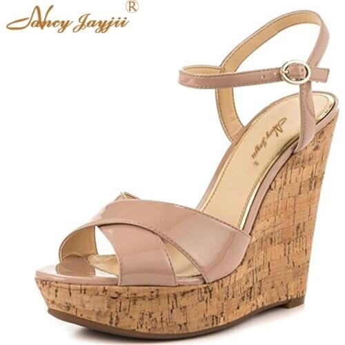 Strappy Wedge Platform Sandals Black Nude Cork Super High Heels Ankle strap Beach Holidays Party Dress Womens Shoes Summer 2020