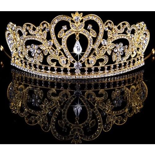 New Gold Pink Bridal Tiaras Crowns Crystal Rhinestone Pageant Prom Bridal Wedding Hair Accessories Headband Wedding Tiara