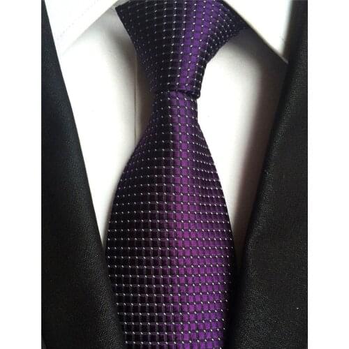 8cm Mens Checkered Ties Purple Grids Necktie High Quality Woven
