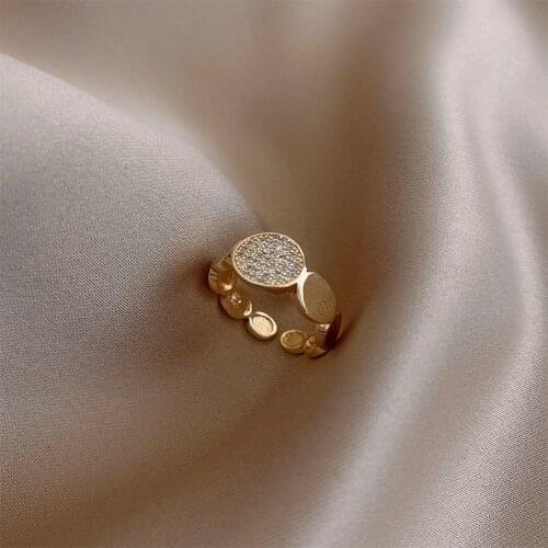 Korean hot selling fashion jewelry exquisite copper inlaid zircon ring opening adjustable simple geometric womens daily ring