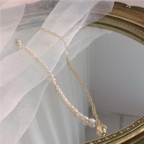 2021 Korean Fashion New Necklace Simple Cold Wind Copper Chain Stitching Hollow Three-dimensional Small Peach Heart Necklace
