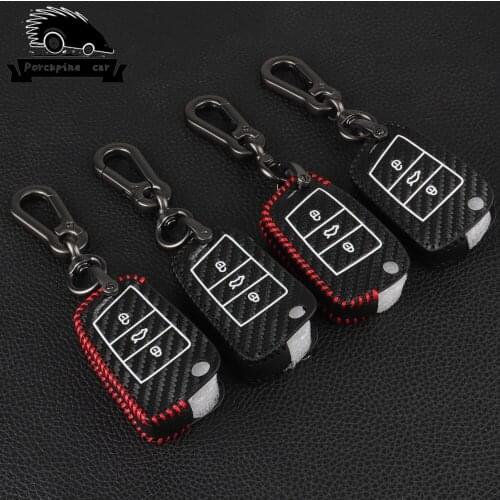 Carbon fiber leather Key Case Key Cover For Volkswagen VW Golf 7 GTI R MK7 Tiguan 2017 For Skoda Octavia A7 For Seat Leon Ibiza