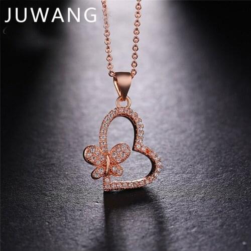 JUWANG Heart Pendant Necklaces Romantic wedding Jewelry For Men Women Couple Butterfly Necklace Love Heart Anniversary Gift