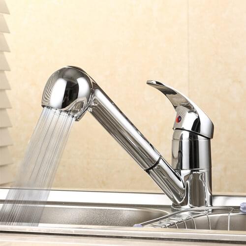 Brass Kitchen Faucet Single Hole Pull Out Spout Kitchen Sink Mixer Tap Stream Sprayer Head Silver Hot Cold Tap Mixer