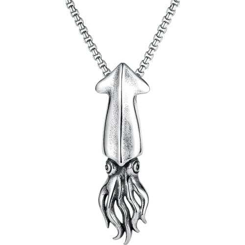Fashion Stainless Steel Squid Pendants Necklace Men Punk Emo Streetwear Hip Hop Jewelry Gothic Accessories statement Necklaces