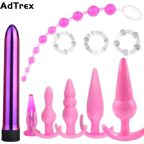 10pcs Set Anal Plug Kit Sexual Prostate Stimulate Butt Beads Penis Ring Vaginal Massage Stick Sex Toys for Couples Adult 18