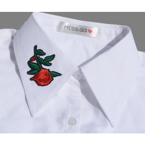Rose Embrodiery Cotton Shirt Fake Collar Women Detachable Collars White Ladies Tie False Collar Shirt Removable Nep Kraagie
