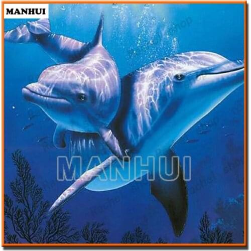 New DIY Diamond Cross Stitch Picture Rhinestone Full Square and Round Diamond Mosaic Two dolphins Home Decoration MH307