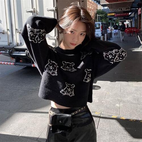 Autumn and Winter New Womens Loose Bear Series Knit Sweater Womens Sweater Short Fashion Korean Sweater Woman Sweaters