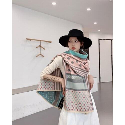 KOI LEAPING new ladies fashion Warm and comfortable softpopular Wave point painting cashmere shawl warm tassel scarf