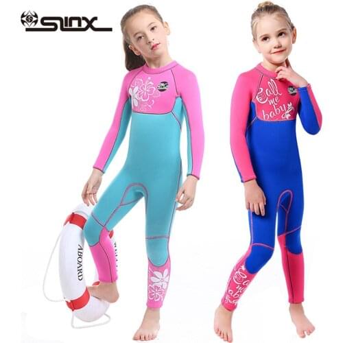 SLINX New 3MM Neoprene Childrens Wetsuit High-Elastic Siamese Long Sleeve Girls Swimming Warm Anti-UV Surfing Wetsuit 2021