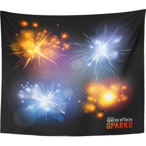 Special Blue Effect of Electrical and Fire Sparks Orange Explosion Magic Ignite Tapestry Home Decor Wall Hanging for Living Room