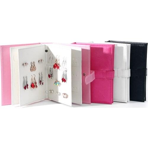 Hanging Portable Display Jewellry Organization Ear Studs Storage Creative Book PU Leather Earrings Storages with 42 Pair Hook