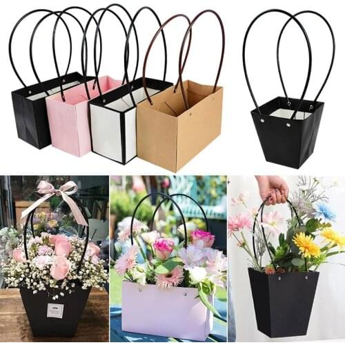 Portable Flower Box Waterproof Paper Handbag Gift Packaging Bag Florist Handy Flower Bags Wedding Party Favor Rose Storage Boxes
