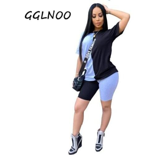 GGLNOO Casual Basic Tracksuits Patchwork Sportswear T-Shirt Shorts Two Piece Sets GG22809