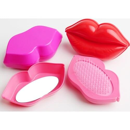 Fashion Lip Comb, Poatable With Mirror, Haircare Massage Detangler Brush,Hair Styling Tool Set For All Hair Types&Doll Play