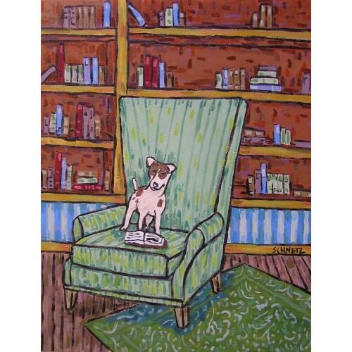 Rat Terrier reading in the study dog modern artwork gifts Decorative Painting Canvas Wall Art Living Room Posters Bedroom