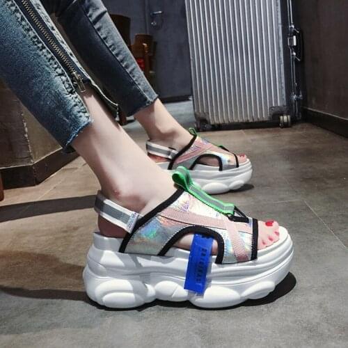 European station muffin thick bottom sports sandals women 2020 summer new net red Velcro casual beach Roman shoes womens shoes