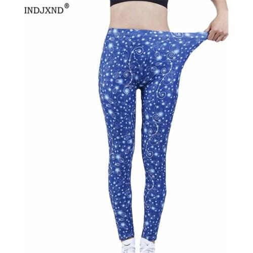 INDJXND Sexy Legging Women Fitness Pants Sports Outdoor High Waist Workout Sportswear Blue Shiny Roll Knitted Pattern Bottom