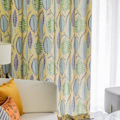 Modern Curtains for Living DiningRoom Bedroom Garden Leaf Printing Curtain Available Green Purple Finished Product Customization