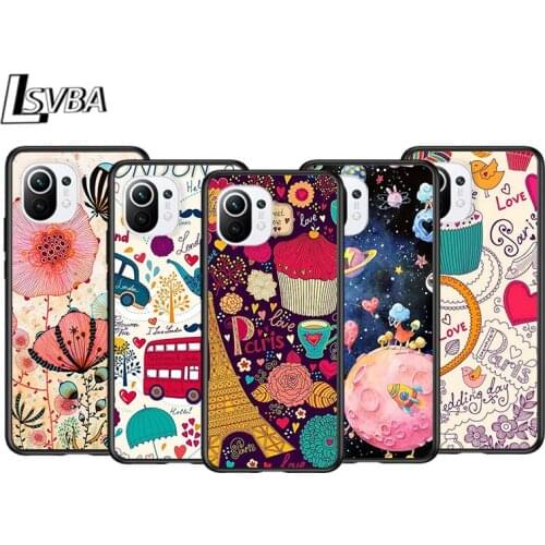 Cute Cartoon London for Xiaomi Mi 11 10T Note 10 Ultra 5G 9 9T SE 8 A3 A2 A1 6X Pro Play F1 Lite 5G Black Phone Case