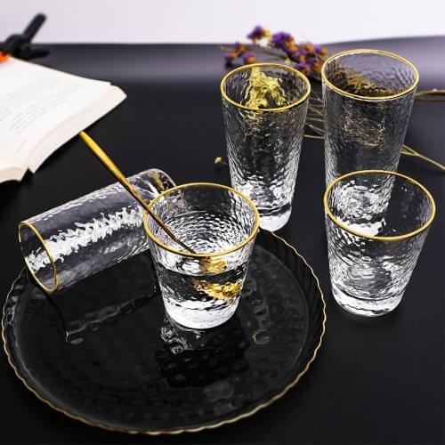 Japanese Style Gold Edged Thickened Wine Glass, High Temperature Resistant Glass Water Glass Home Fruit Cup Drink Glass