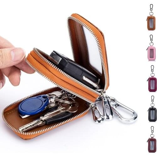 Vintage Genuine Leather Car Key Wallets Men Small Coin Purse Wallet Women Keys Cowhide Keychain Cover Double Zipper Key Case
