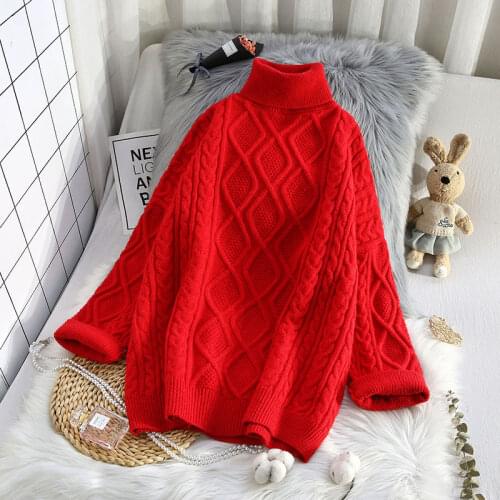 Turtleneck Knitted Women Sweater And Pullovers Winter New Long-Sleeved Red Thicken Warm Female Pulls Outwear Coats Tops