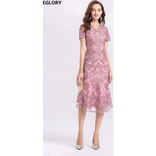 4XL Dress Vestidos 2020 Summer Party Cocktail Women V-Neck Sweetheart Embroidery Short Sleeve Midi Pink Grey Mermaid Dress