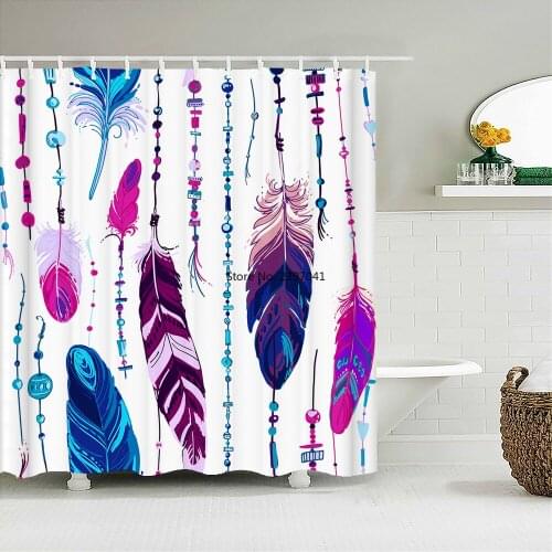 Colorful Feather Bathroom Shower Curtain Bohemia Waterproof Polyester Bath Curtains High Quality 3D Printed Bathroom Screen