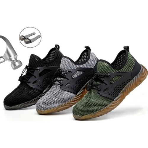 Work Safety Shoes For Men Summer Breathable Boots Working Steel Toe Anti-Smashing Construction Safety Work Sneakers