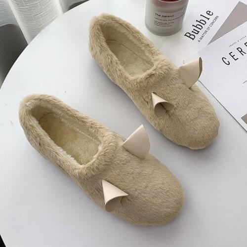 Female peas shoes one-legged womens warm cotton slippers shoes Thick plush fur shoes women luxury Faux Fur Flat Shoes U12-83