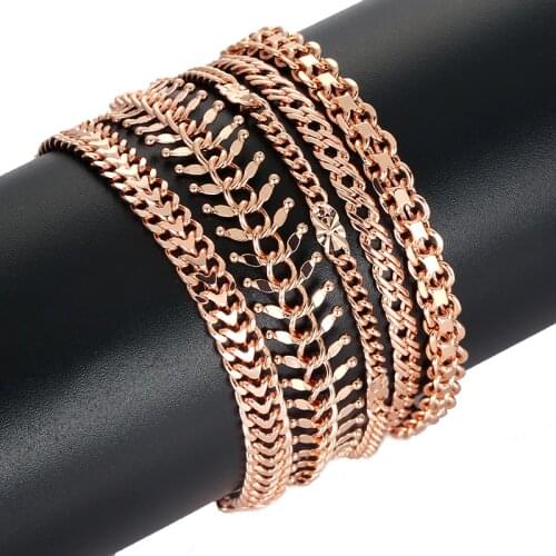 Womens Girls Men Smart 585 Gold Color Rose Slim Chains Ball Beaded/Curb/Wave Bracelets